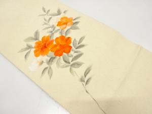 作家物　ひげ紬　手描き　花模様　名古屋帯